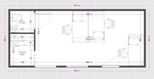 Container de bureau de 21 m² avec WC et kitchenette – Image 3